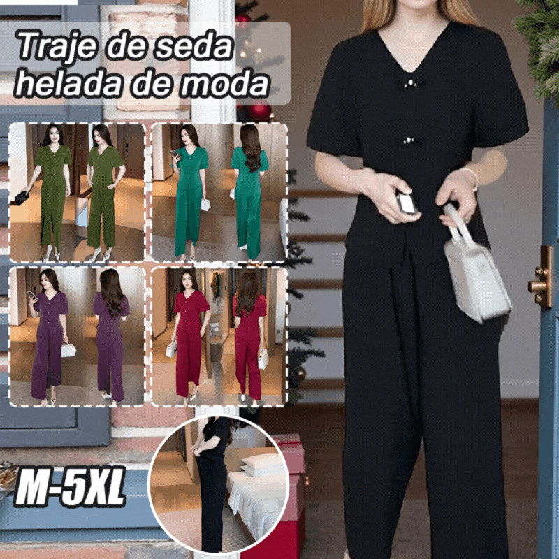 🌸【Top + Pantalones anchos】 Nuevo conjunto casual de moda, tejido de seda con excelente caída
