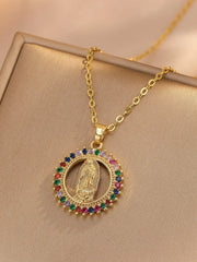 【🔥2 piezas】🙏Collar con colgante de la Virgen María: un elegante collar con temática religiosa, engastado con deslumbrantes circonitas cúbicas.