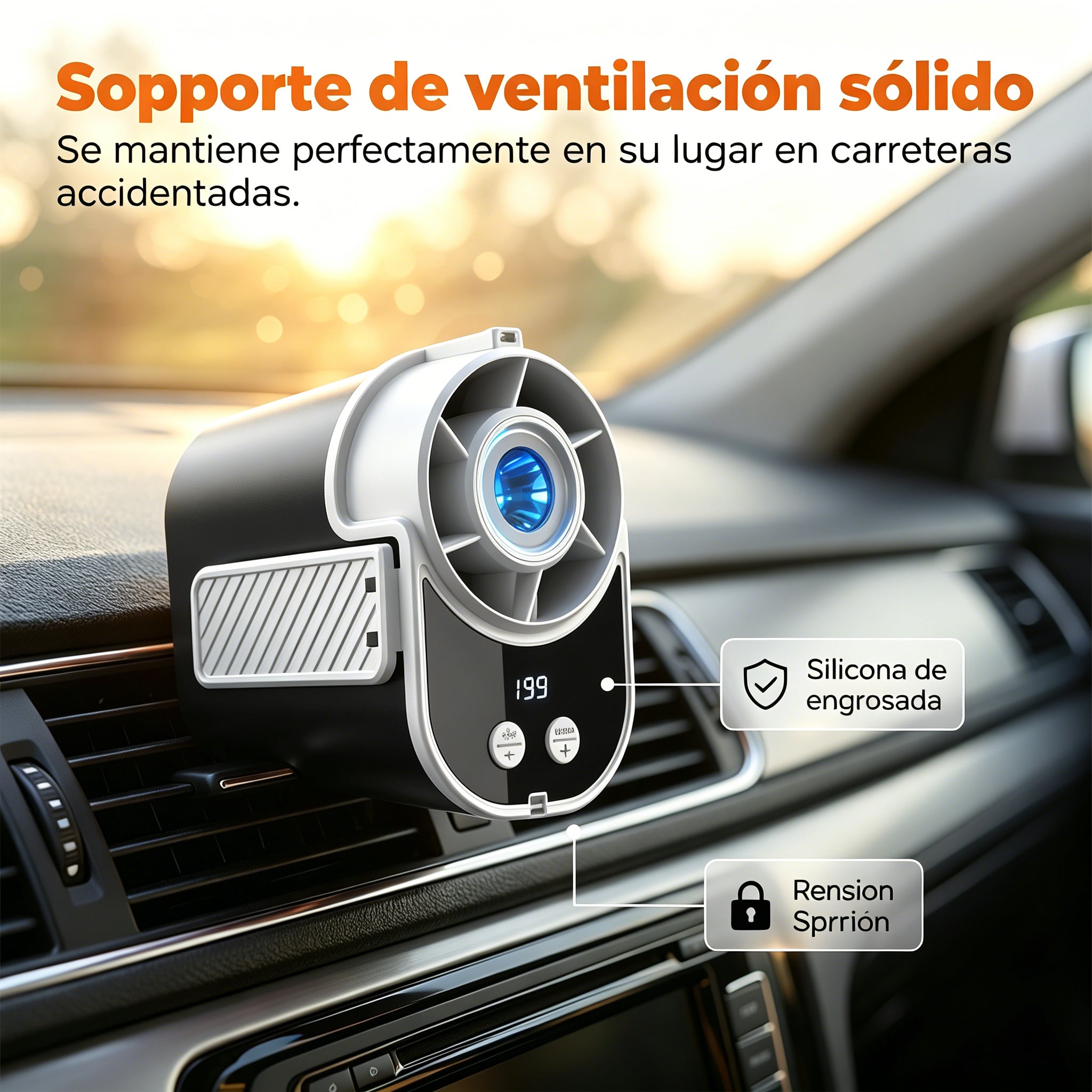 🌀 Ventilador manos libres con pantalla LED, clip integrado y 199 niveles de ajuste