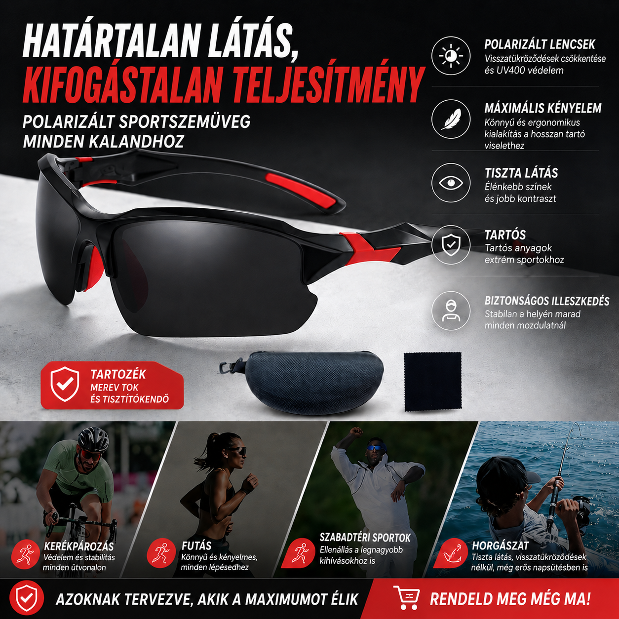 💥【Vásárolj egyet, kapsz egyet ingyen】🕶️Polarizált sport napszemüveg körkörös aerodinamikai kialakítással