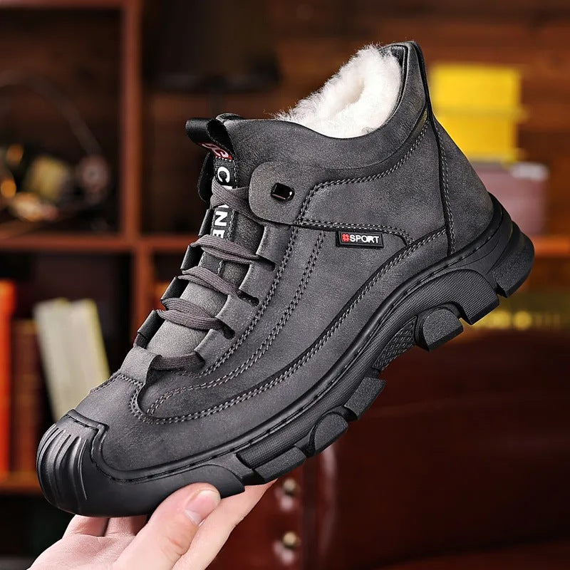 💥【39-44】Botas cálidas de terciopelo grueso para hombre de otoño e invierno, botas altas de cuero genuino