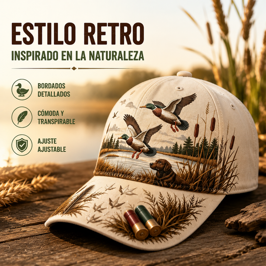 【Estilo retro americano】Gorra de béisbol «Duck Hunting Wild & Ready», estampado gráfico de caza de patos, ajustable, estilo *vintage* para actividades al aire libre (5 colores) ✨