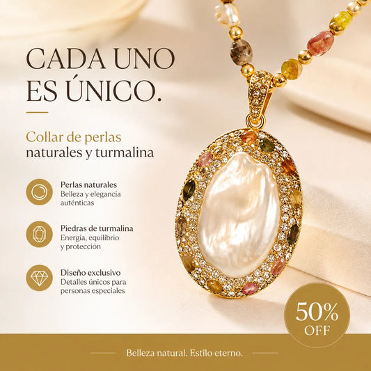 Collar barroco natural de perlas y turmalina