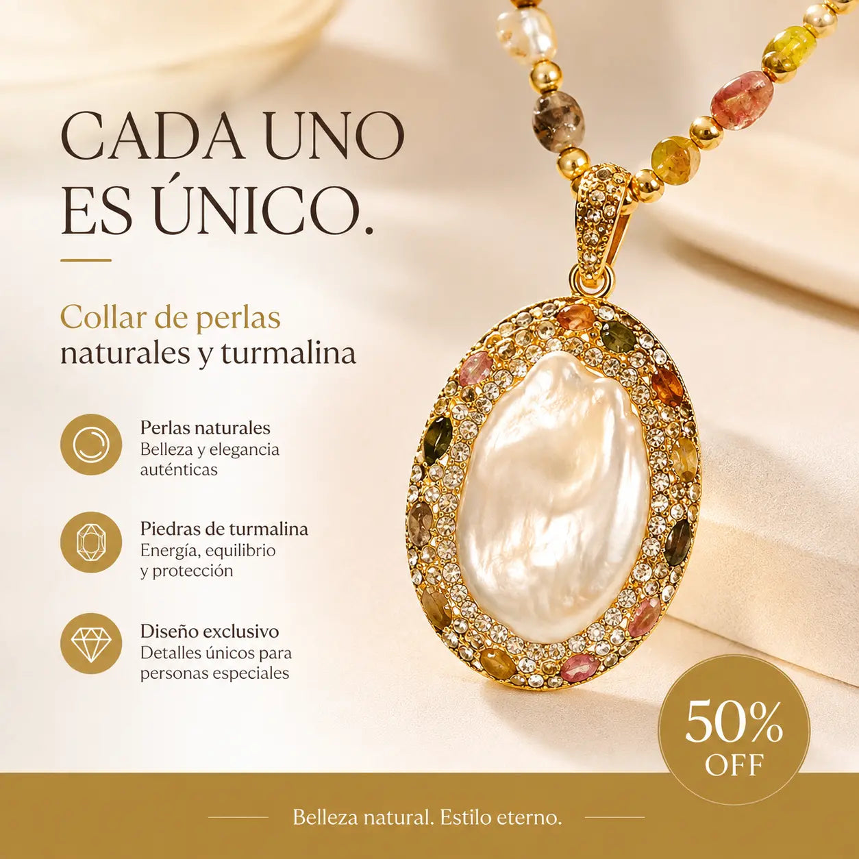 Collar barroco natural de perlas y turmalina