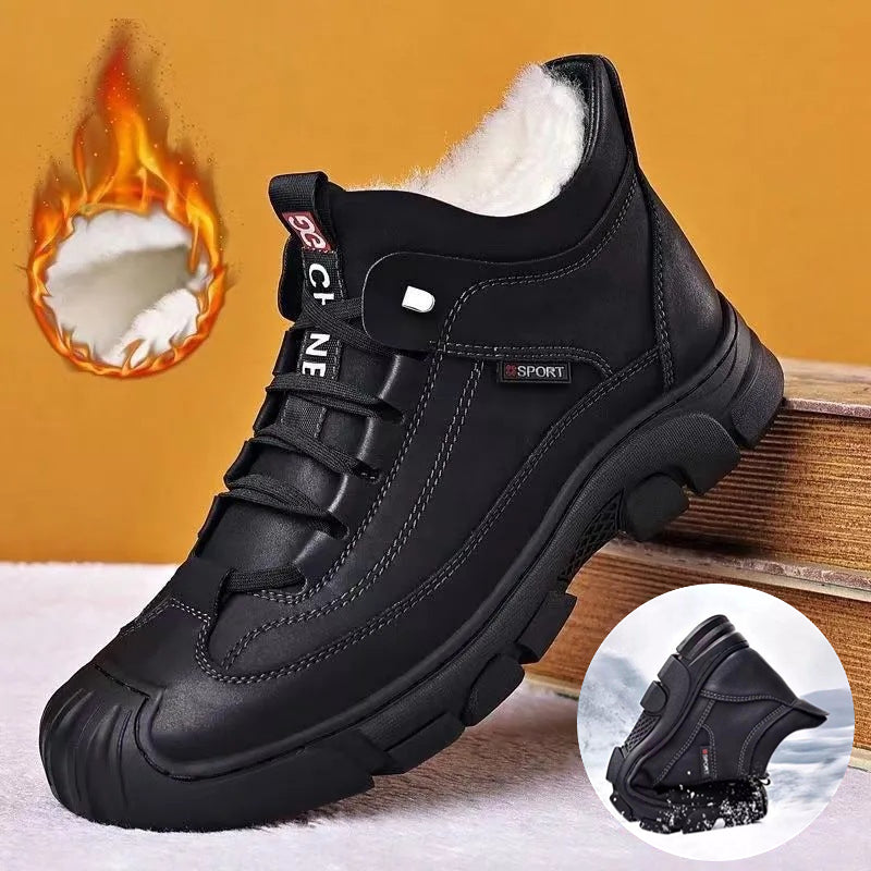 💥【39-44】Botas cálidas de terciopelo grueso para hombre de otoño e invierno, botas altas de cuero genuino