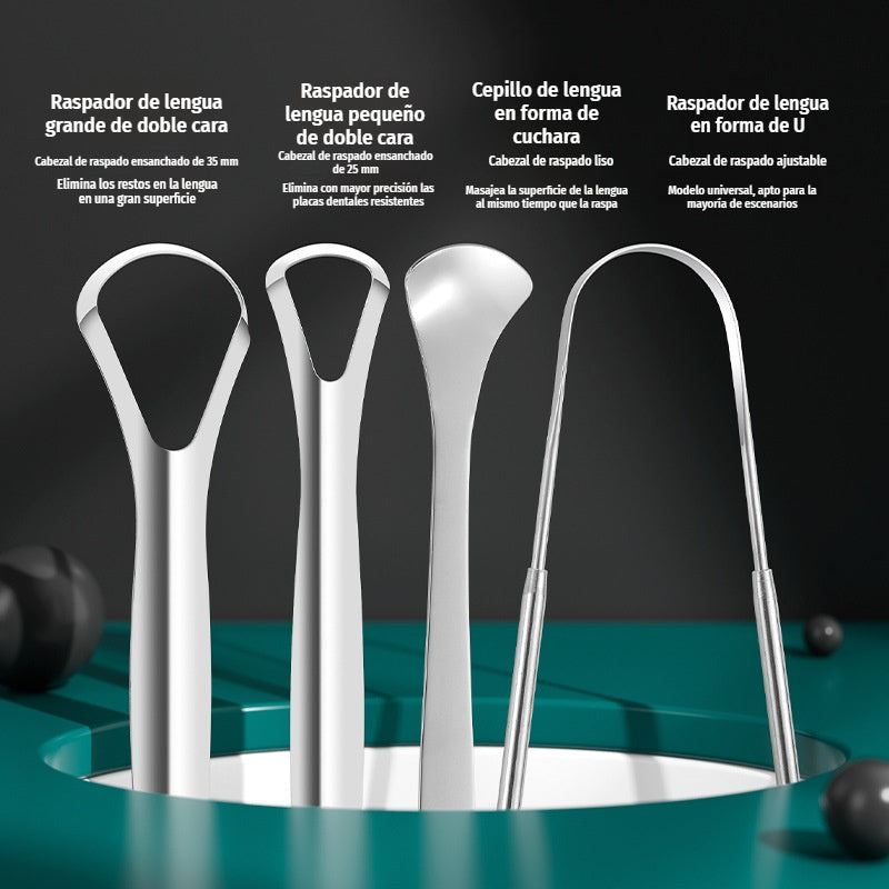 【Juego de 4 piezas】Juego de raspadores de lengua de acero inoxidable