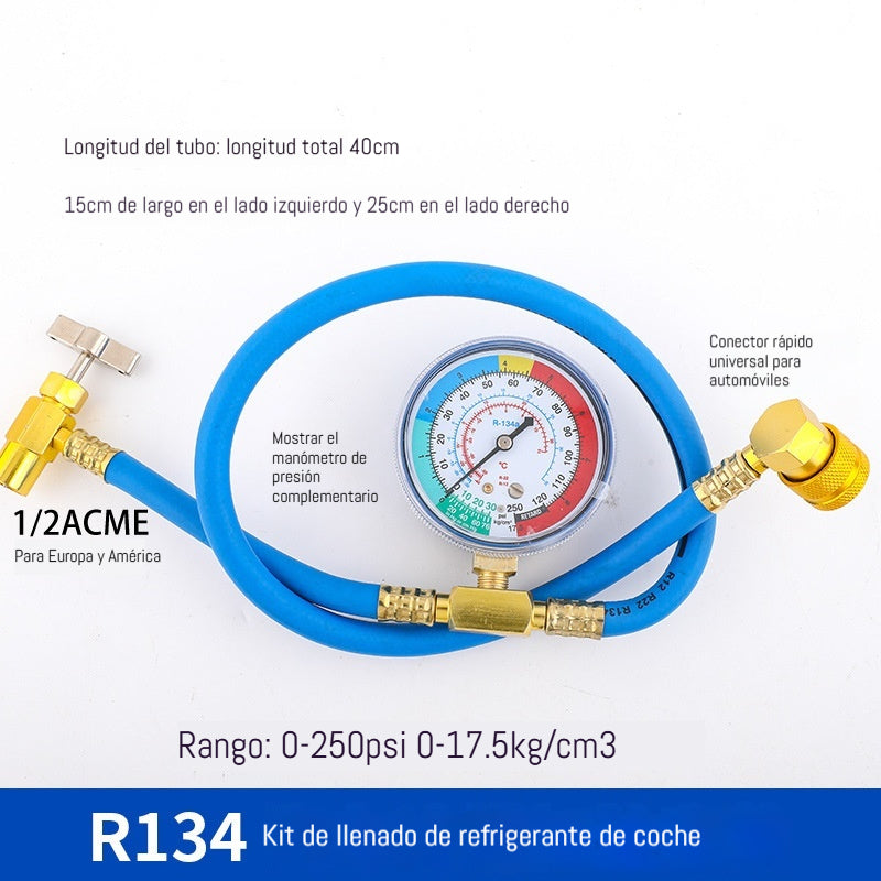 🔧❄️ Manguera de recarga de refrigerante AC R134a con manómetro – Antifugas, fácil de leer y compatible con coches, camiones o aire acondicionado doméstico – Recarga DIY segura 🚗