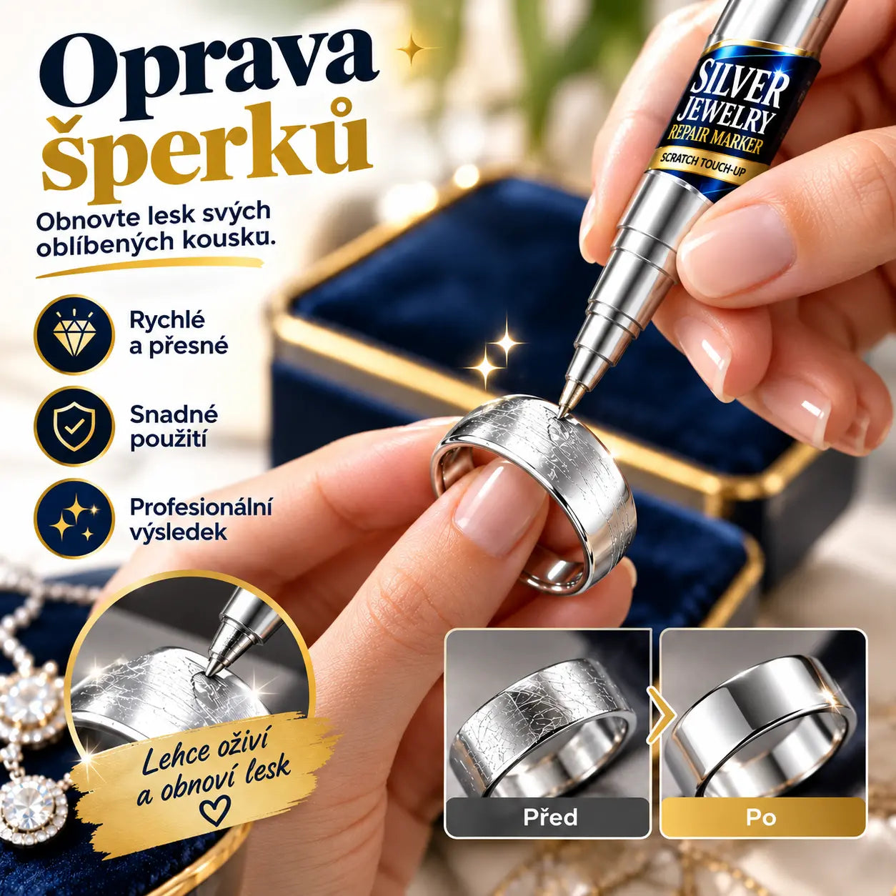 🔥 Časově omezená nabídka: sleva 50 % 🔥 Pero na opravu škrábanců a úpravu stříbrných šperků