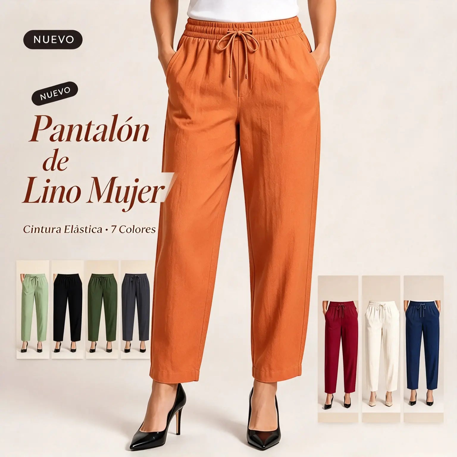 😍💕【40-120 kg】Pantalones casuales para mujer de algodón y lino
