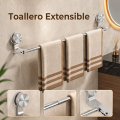 ✨🚿Diseño ligero y sin perforaciones —Toallero retráctil con ventosa