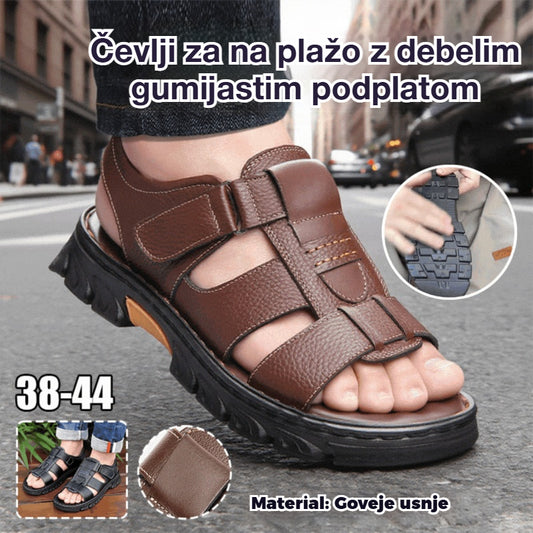 🔥👟 (50 % POPUSTA)【Velikost 38 ~ 44】 Ročno izdelani sandali za na plažo iz mehkega usnja, nedrseči, za moške