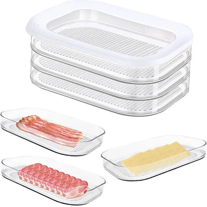 2 piezas 31 euro⏰Contenedores reutilizables de 3 capas para almacenar alimentos con tapa, transparentes, para el cajón de verduras del refrigerador.