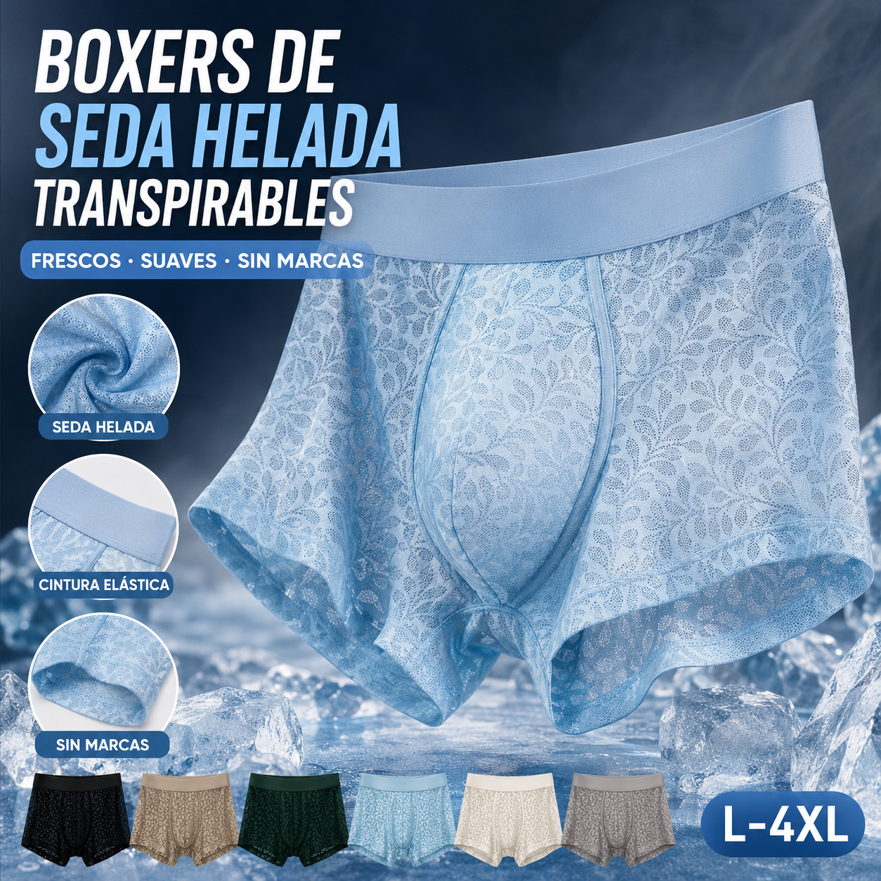🔥【5 piezas 】【L-4XL】Ropa interior de malla de seda helada para hombre, tallas grandes, transpirable.