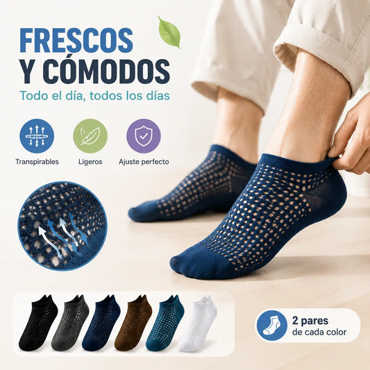 【14 pares】Calcetines tobilleros transpirables de malla calada para hombre - 2 pares de cada color