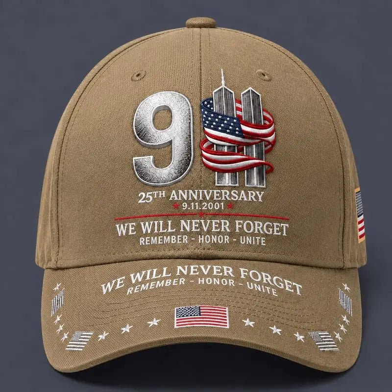 Gorra de béisbol conmemorativa del 25.º aniversario del 11-S: Nunca olvidaremos – Gorra conmemorativa patriótica unisex 🧢