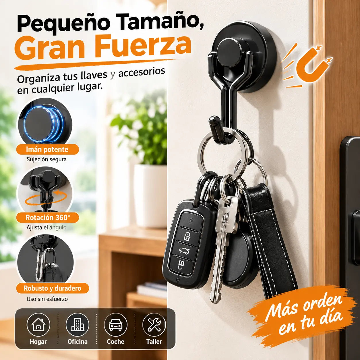 🧲Ganchos magnéticos de metal sin necesidad de taladrar, soportan hasta 10 kg✨ Duraderos, reutilizables y ahorran espacio.