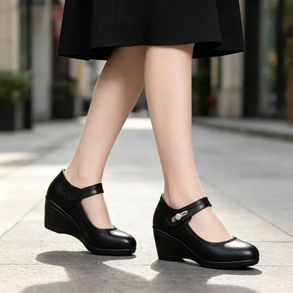 👡【Tallas 35-41】Zapatos de piel suave con suela blanda y tacón de cuña antideslizante: perfectos para madres.