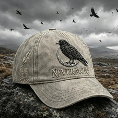 🐦‍⬛🧢 Gorra vintage Nevermore Raven | Sombrero gótico para amantes de las aves(Circunferencia de la cabeza aproximada: 56-60 cm)