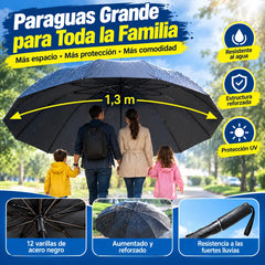 ☔ Paraguas Plegable de 12 Varillas – Resistente al Viento, Impermeable y Ligero para Lluvia y Sol 🌞