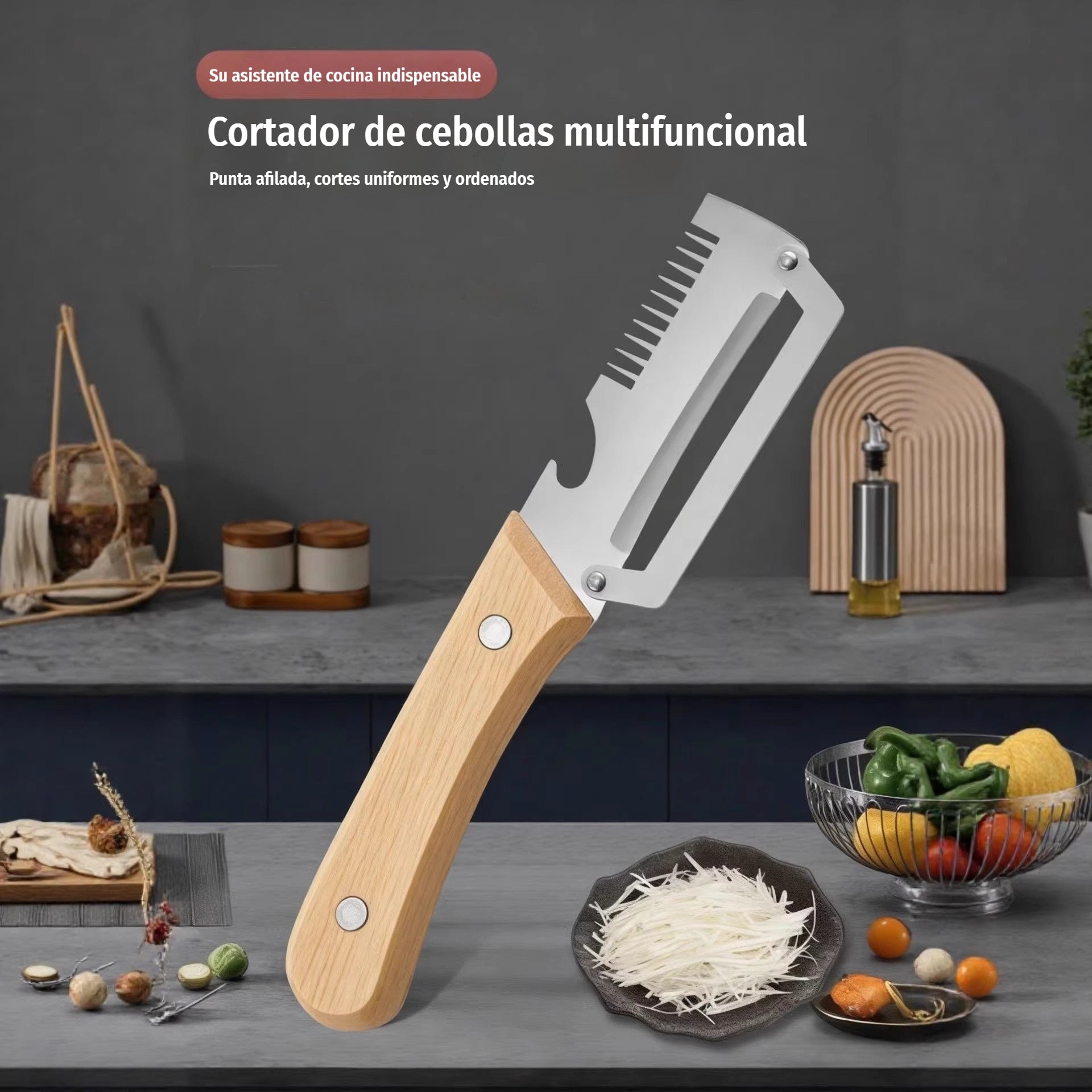 ✅【¡Compra 2 y llévate 2 gratis!】🧅🔪 Pelador de cocina multifuncional 3 en 1: ¡Pela, corta y abre tapones de botellas! 🔥