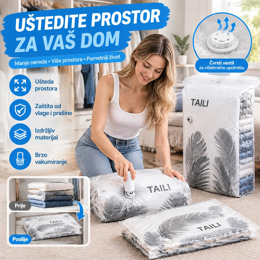 【56*80 cm】【Set od 5 dijelova】 Vakuumske vrećice za pohranu velikog kapaciteta koje se mogu stisnuti: Nije potrebna zračna pumpa, nepropusne su, idealne za uštedu prostora u koferu i domu