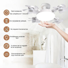 【50% de descuento en pedidos realizados hoy】Ventilador dron de cuatro aspas, bombilla E27 y mando a distancia