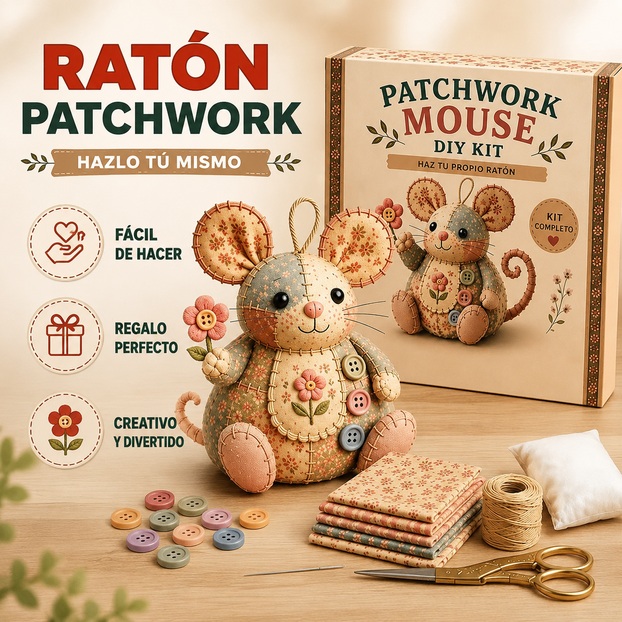 💥⏰50% de descuento🧵 Exquisito kit de costura DIY para ratón de patchwork