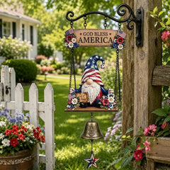 🔥Campana de bienvenida con gnomo de jardín✨ placa de "Welcome", campana de bronce estilo retro, soporte de pared de hierro, decoración para jardín y patio