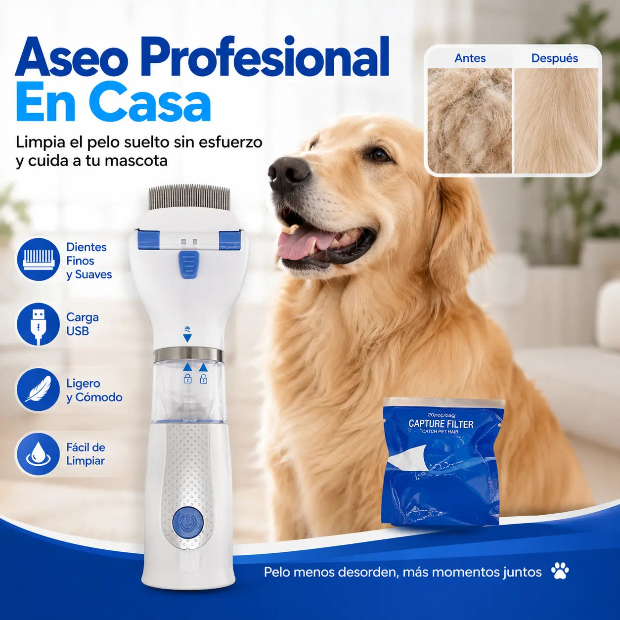 🥳 2026 HOT SALE 💞🏠 Peine Eléctrico Antipulgas para Mascotas – Solución Natural y Segura ✨🐶🐱