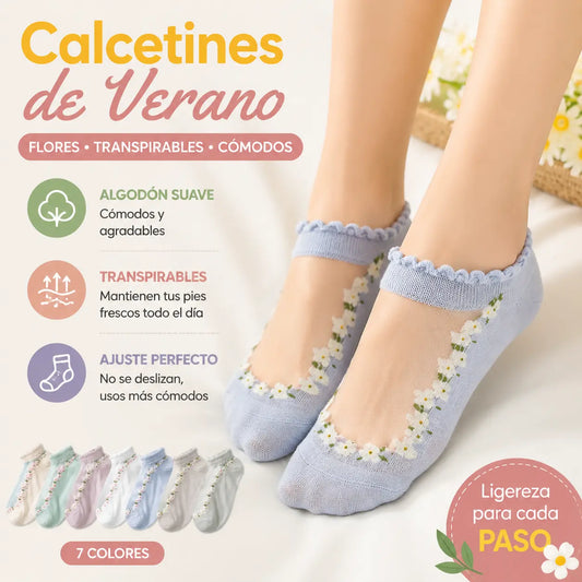 🧦✨【Paquete de 7 pares】Calcetines de verano transpirables con encaje para mujer - Material de algodón puro, frescos y cómodos