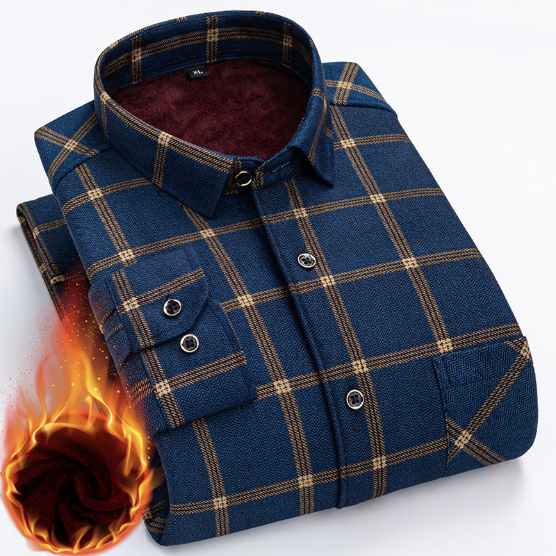 👔【L-5XL】La nueva camisa térmica de terciopelo de doble cara para hombre de otoño e invierno está de moda y es versátil.