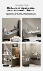 🧼🫧Estante de almacenamiento con ventosas sin necesidad de taladrar, ideal para cocinas y baños.