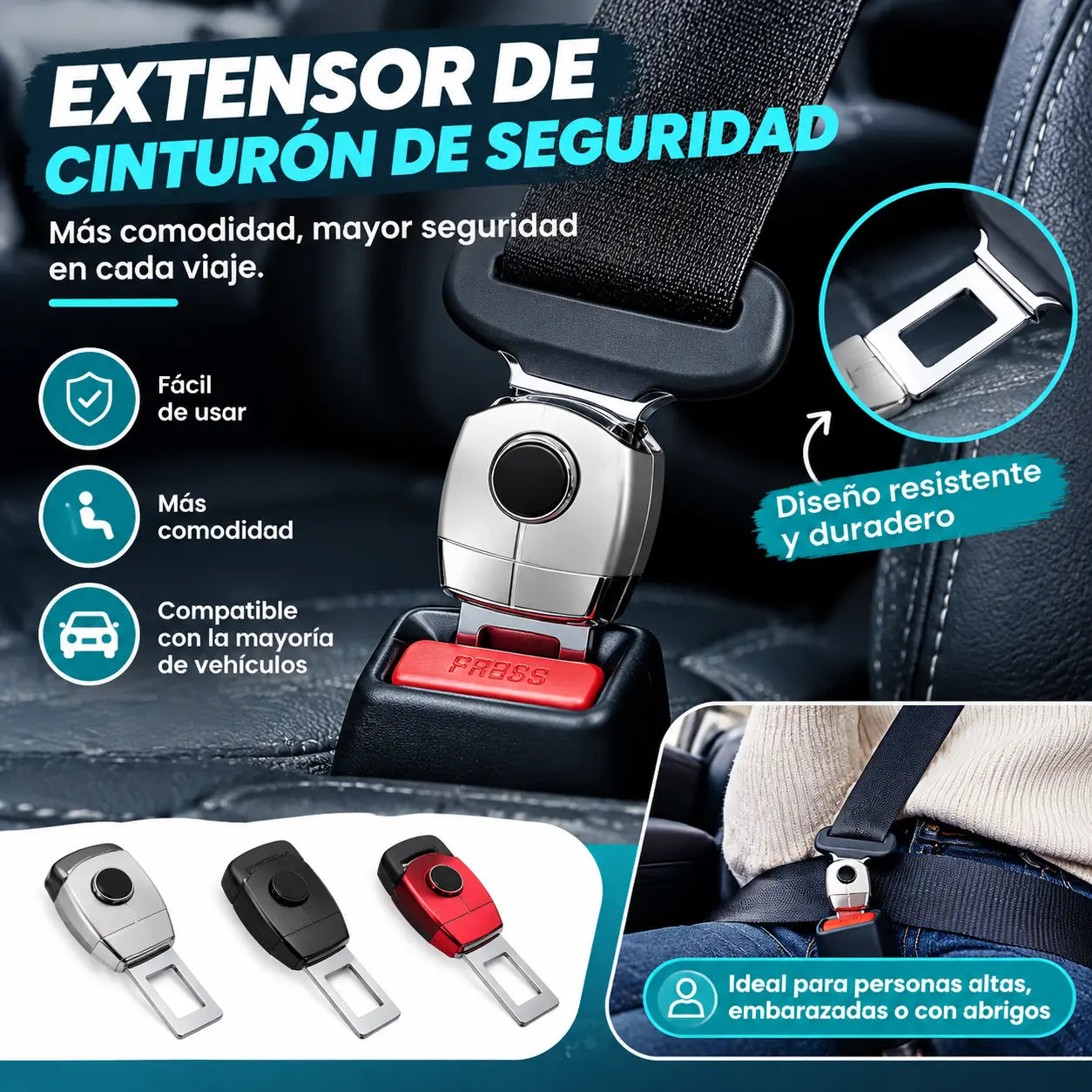 🚗【4 piezas】Extensor metálico para el cinturón de seguridad del coche: diseño extendido para un viaje más cómodo.