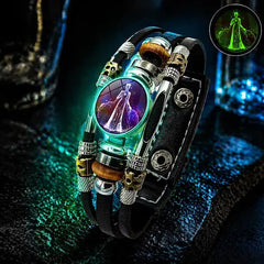 🌙 Pulsera de Cuero Zodiacal Luminiscente – Trenzado de 3 Capas, Longitud Ajustable, Unisex 💫✨