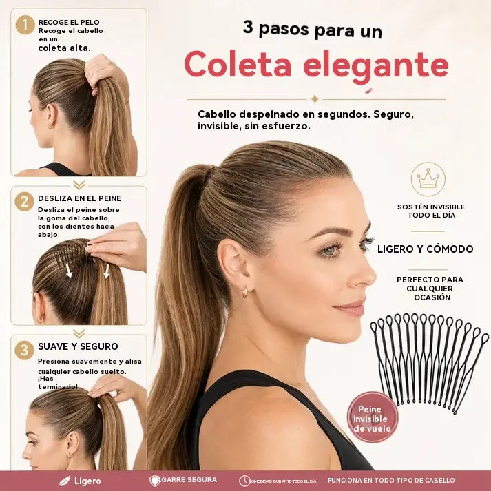 【Juego de 6 piezas】Peineta para cabello rebelde con agarre invisible y flexible