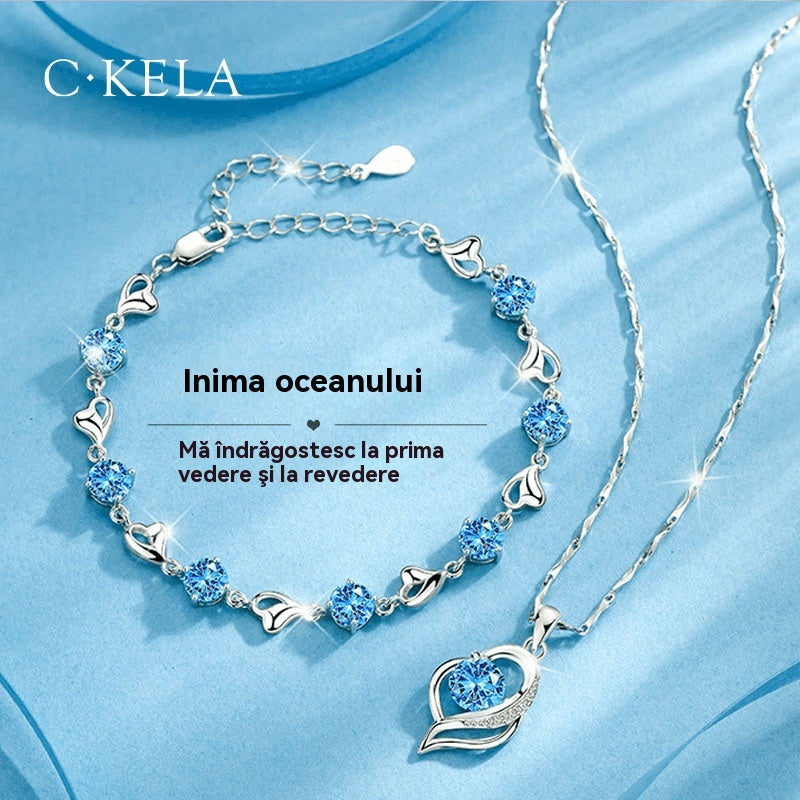 Serce oceanu 925 srebro bransoletka + naszyjnik zestaw