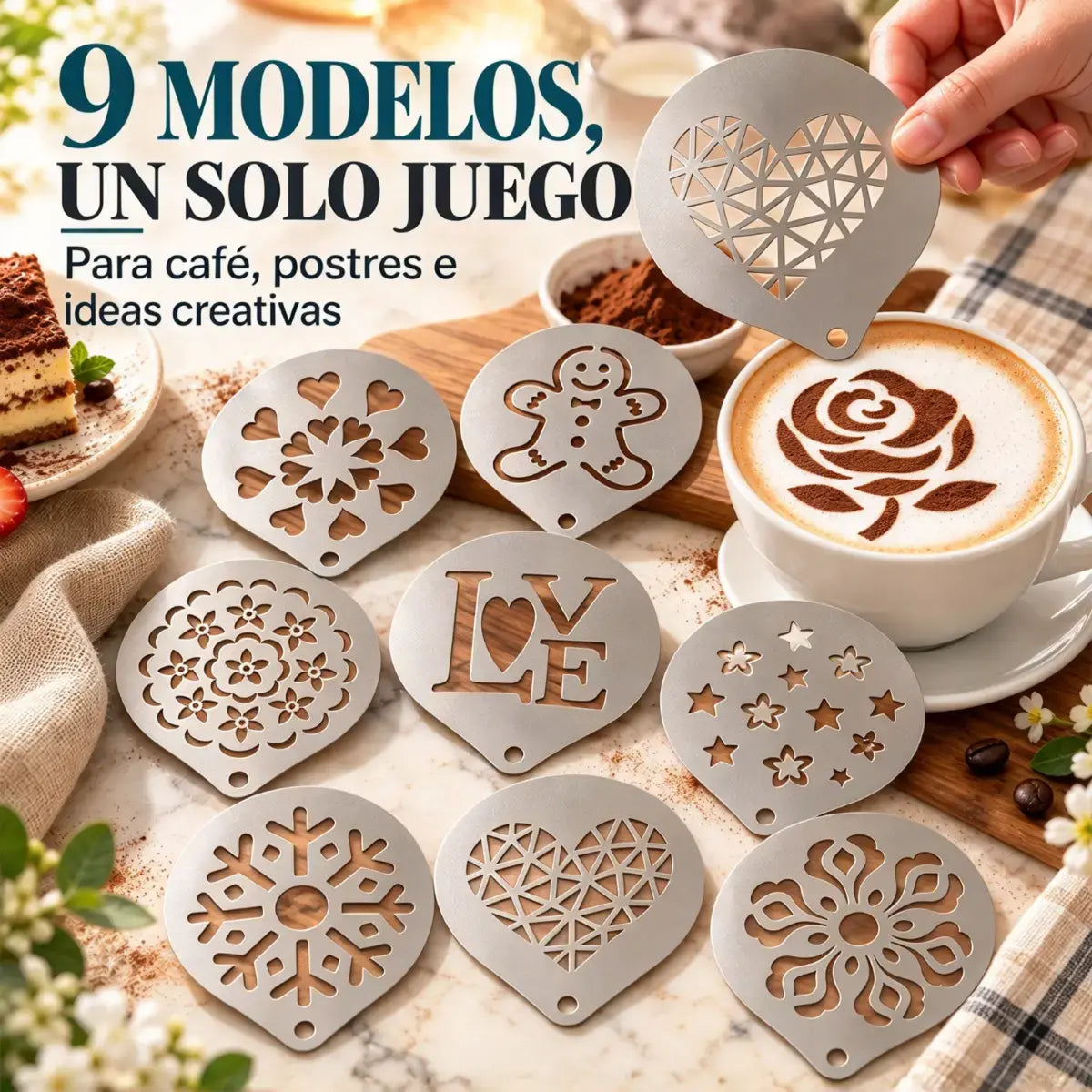 Molde de acero inoxidable para arte latte de café