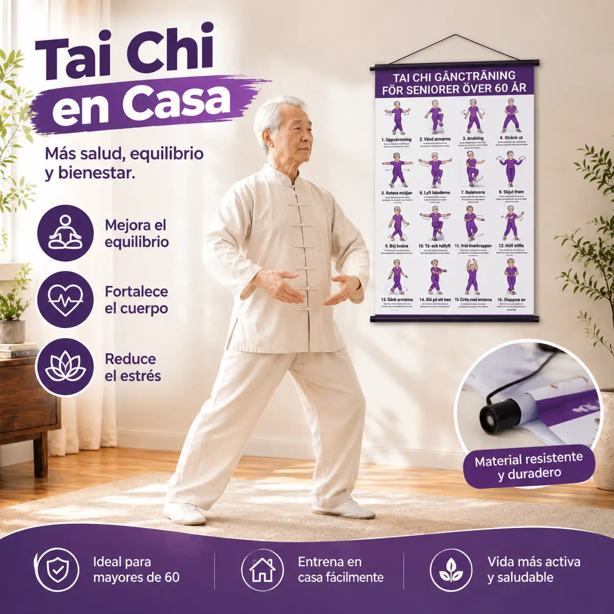 🧘‍♀️🖼️Póster de ejercicios de Tai Chi para personas mayores，Un regalo saludable para tus padres