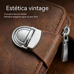 🔥✨Cartera de piel auténtica para hombre: diseño retro con cremallera, compartimento para tarjetas y protección RFID.