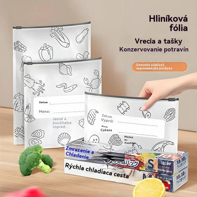 🥩【30 kusov：10 malých + 10 stredných + 10 veľkých】Vrecko z hliníkovej fólie potravinárskej kvality so zipsom na zachovanie čerstvosti, vhodné do domácej chladničky