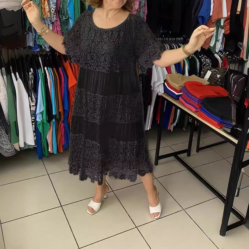 🔥El segundo artículo está a mitad de precio🔥[S-5XL]Nuevos vestidos de encaje de manga corta con cuello redondo