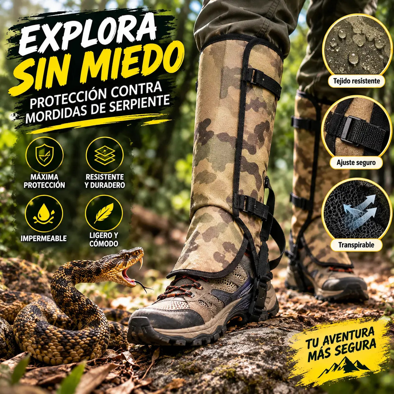 🏕️✅ Calentadores de piernas impermeables para senderismo al aire libre, protección contra mordeduras de serpiente, adecuados para senderismo y aventura al aire libre.