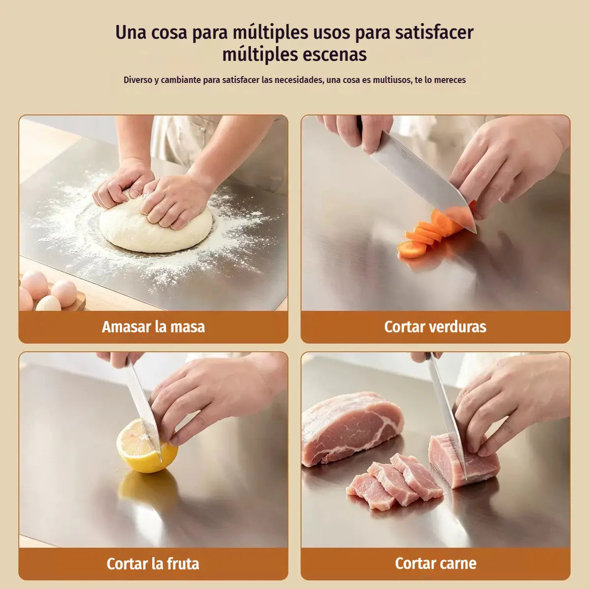 🔪 Tabla de cortar de acero inoxidable con borde plegado – Extra gruesa y multifuncional, ideal para cocina profesional y uso doméstico 🍽️