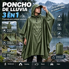 🏕️ Poncho de Lluvia Multifunción 3 en 1 | Capa Impermeable + Tienda de Campaña + Manta de Suelo | Para Senderismo y Camping 🌧️