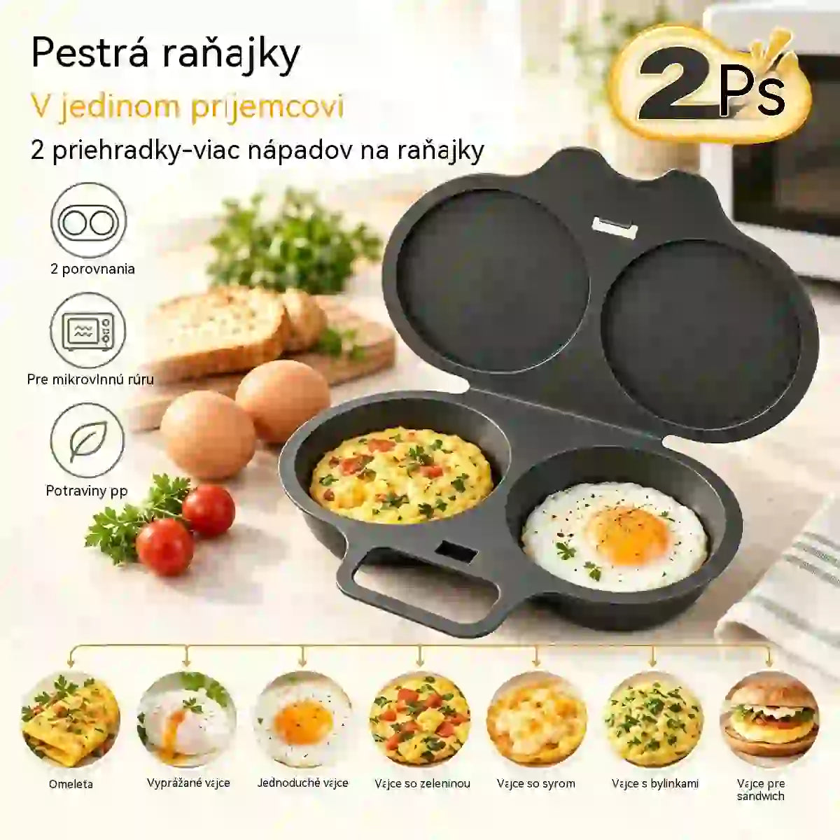 🎁2-dielna sada 💥Mikrovlnný hrniec na vajíčka: dvojitý priestor, nepriľnavý povrch a jednoduché čistenie.🏠
