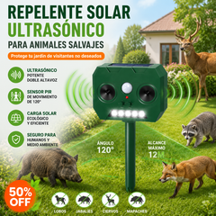 🔥Repelente ultrasónico de aves para exteriores con energía solar, dos bocinas y luces intermitentes