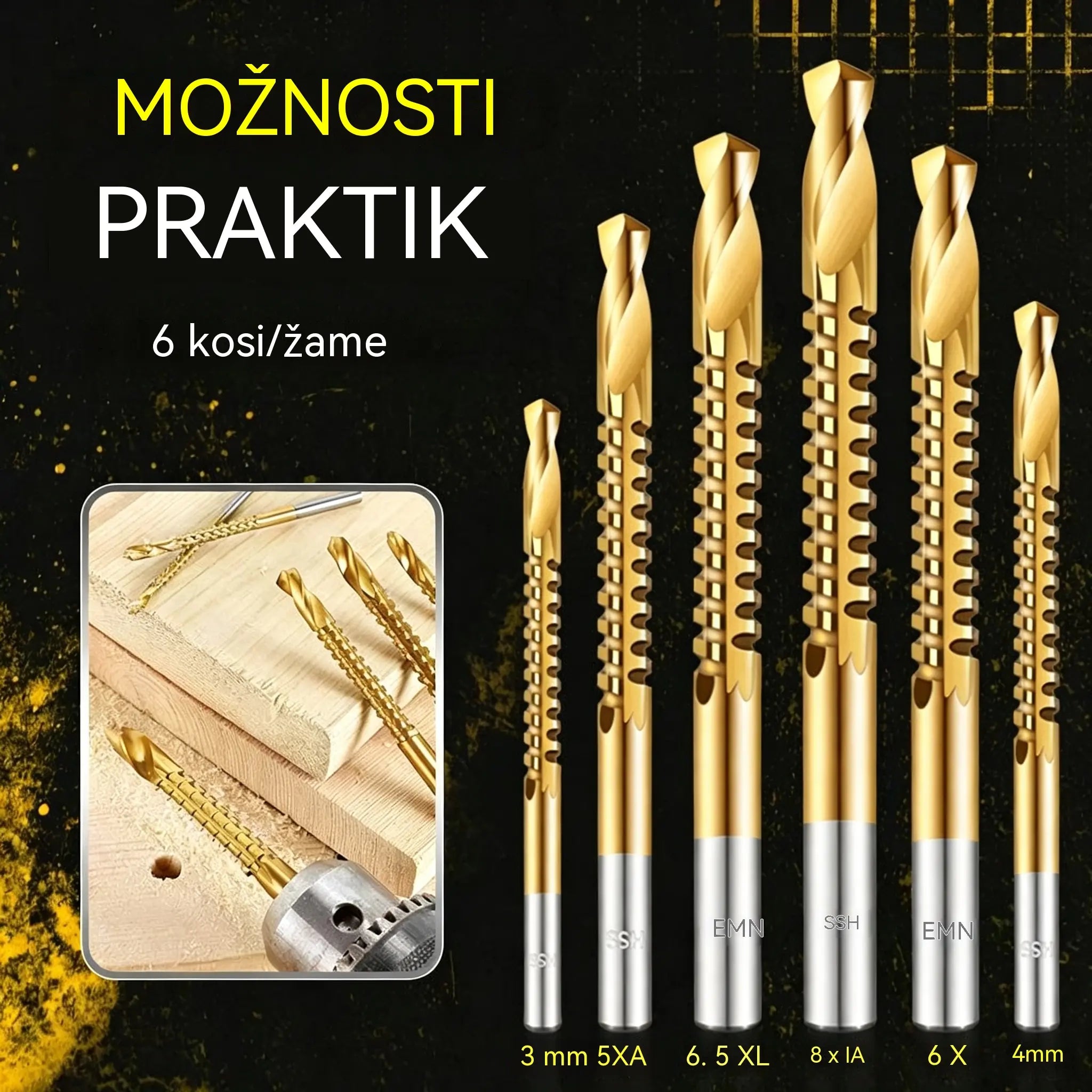 【6-delni komplet】⚙️ Komplet spiralnih svedrov: Izdelani iz hitroreznega jekla, prevlečeni s titanom in primerni za različne materiale 🧰