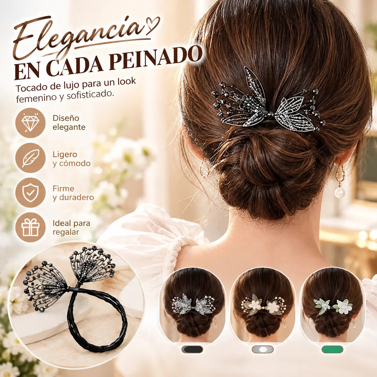 🔥【Compra uno y llévate otro gratis】🌸 Herramienta para moño con diseño de flores y mariposas – Varios estilos disponibles