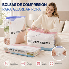 👕📦【5 piezas】Bolsas de compresión para guardar ropa, no requieren vacío, diseño reforzado.