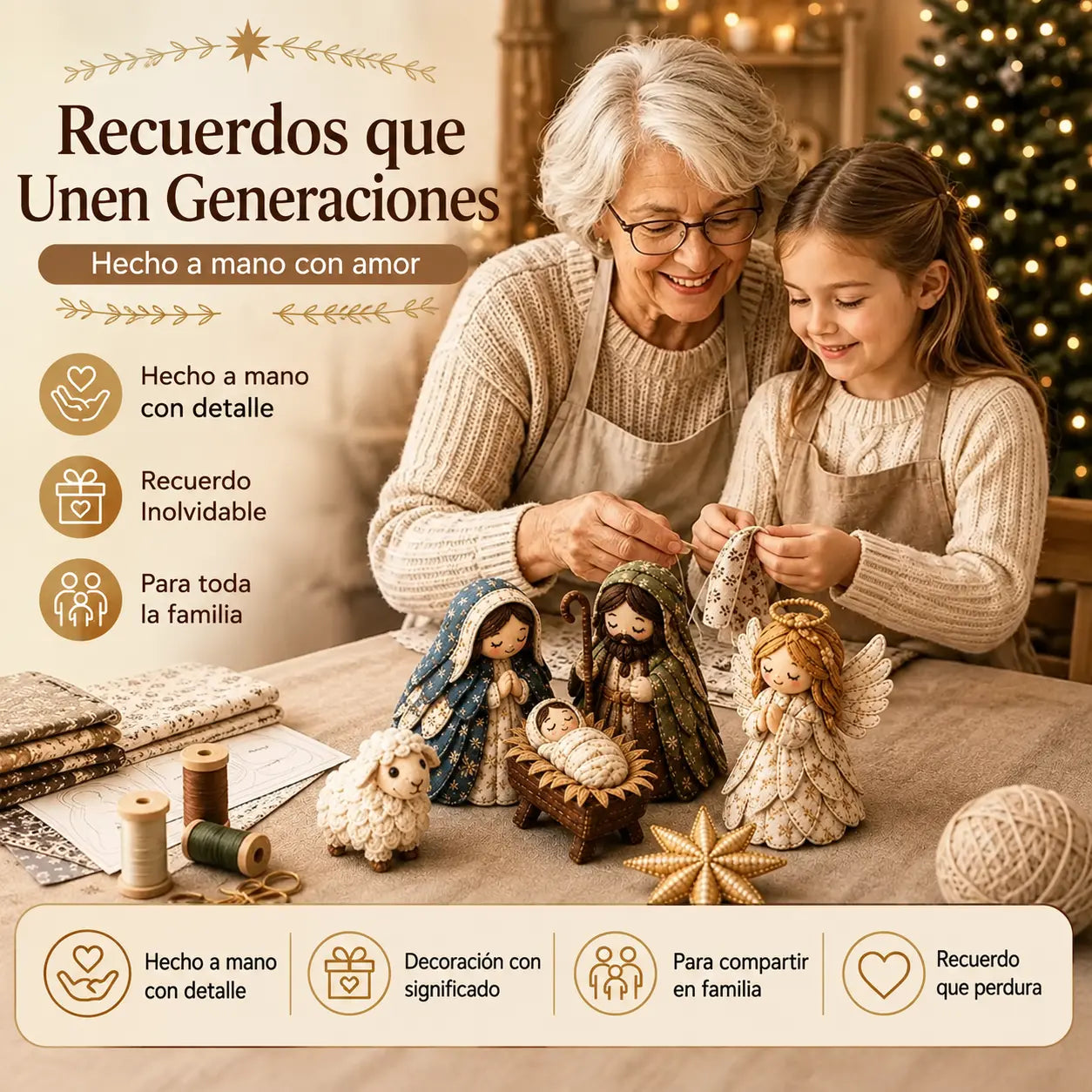 ✨ Kit de costura para hacer un belén de patchwork (incluye materiales de costura)